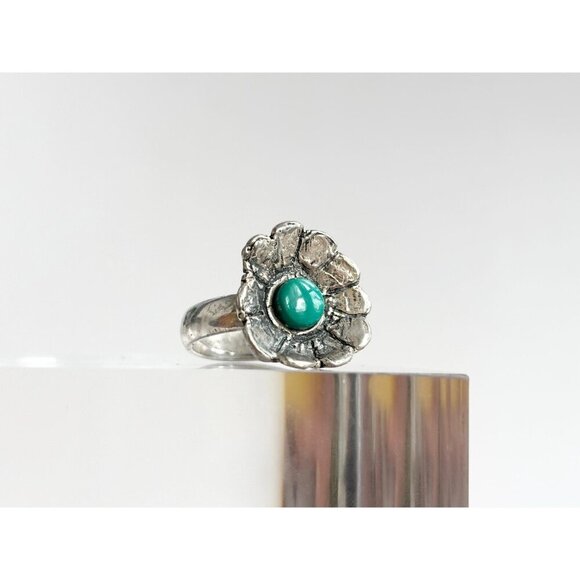 Sleeping Beauty Turquoise Petaled Sterling Floral Southwest Vintage Ring - sz 5 - Picture 3 of 10